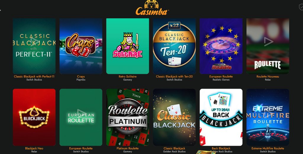 Casimba Live Casino Games RTP